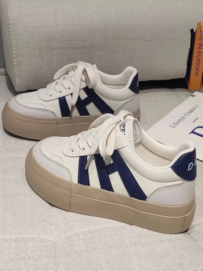 Comfortable Thick Bottom Platform Women's Shoes Fall Season New Style Casual High Toppling White Shoes Rubber Upgraded PU Insole