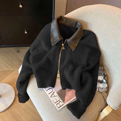2025 Autumn Winter New knitted Cardigan Sweater Women Fashion Long-Sleeved Polo Collar Short Coat Female Loose Sweater Lady Tops