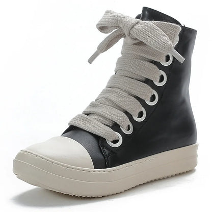 New Women Sneakers High-top Men's Casual Shoes Leather Shoes For Women Flat Sport Shoes Thick Lace Up Unisex Couple Women Shoes
