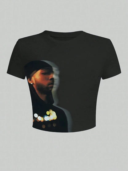 Women's Retro Figure Graphic Y2k Cropped T-Shirt Hip-Hop Elements Summer Daily Wear T-Shirt Y2k Ladies Clothes Female Clothing