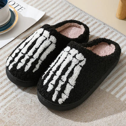 Halloween Home Slipper Women Plush Indoor Floor Non Slip Men Male House Shoes Fuzzy Winter Warm skull cartoon Female Plaid Gift