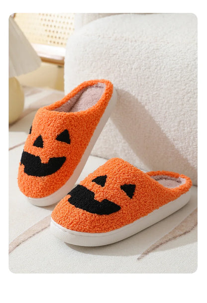 Halloween Home Slipper Women Plush Indoor Floor Non Slip Men Male House Shoes Fuzzy Winter Warm skull cartoon Female Plaid Gift